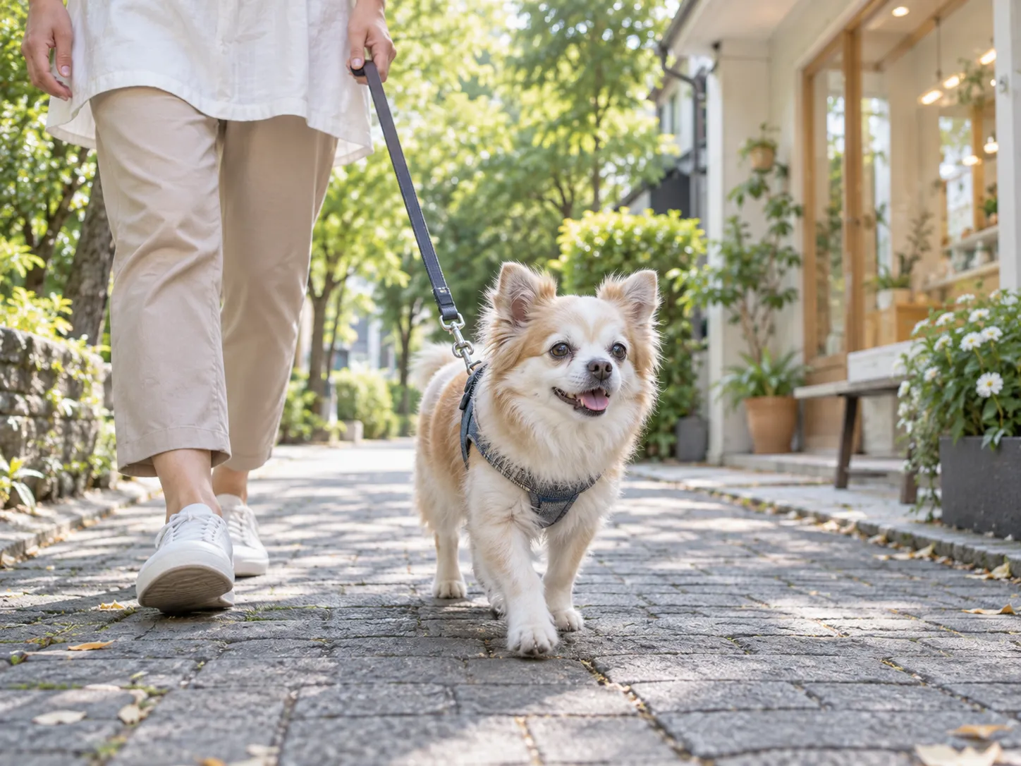 ゆっくり散歩するシニア犬