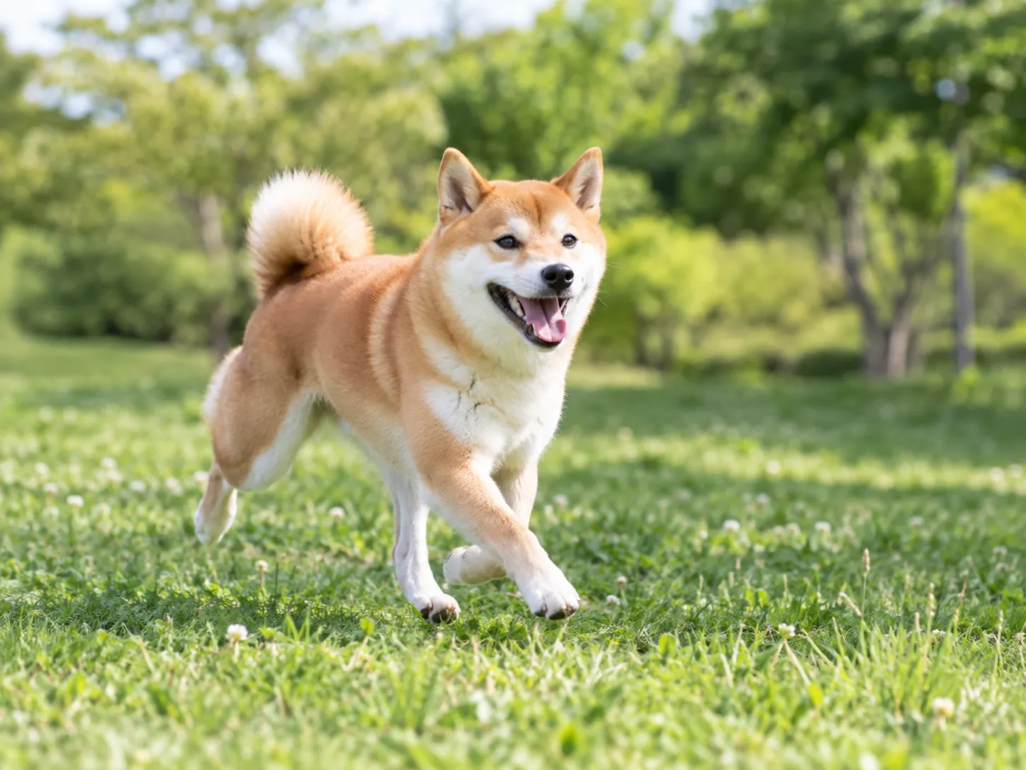 芝生を元気に走る犬